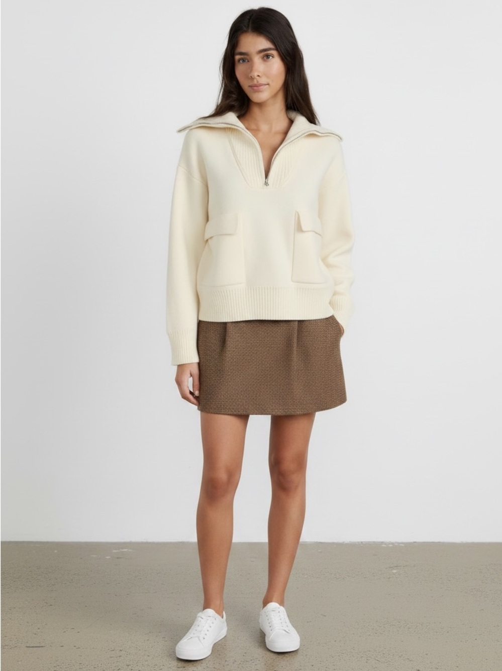 Anthropologie by English Factory Quarter zip Knit Sweater pocket front Size S